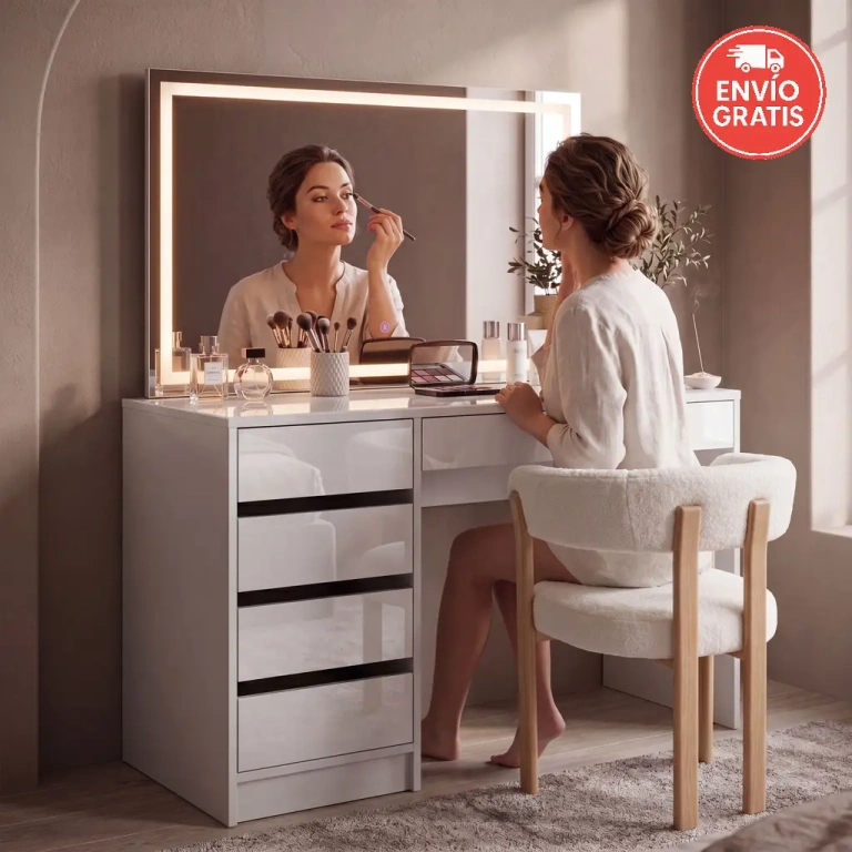 tocador con luces led blanco dormitorio Muebles Juvial