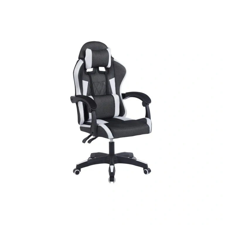 Silla gaming transpirable negra giratoria con respaldo de red, Muebles Juvial Leyenda: Silla gaming Master con tejido de red negro y cojín lumbar y cervical