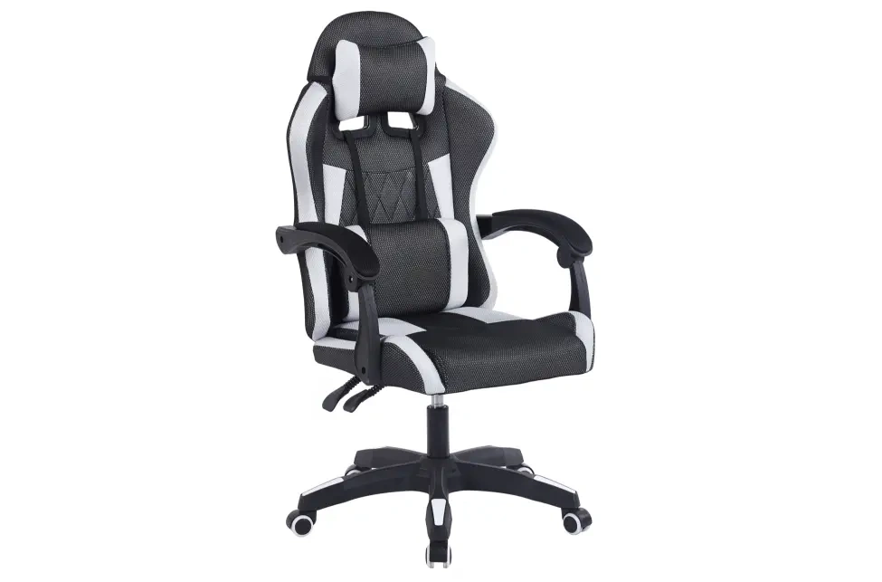 silla-gaming-transpirable-negra-giratoria-master (1) Silla gaming transpirable negra giratoria con respaldo de red, Muebles Juvial Leyenda: Silla gaming Master con tejido de red negro y cojín lumbar y cervical